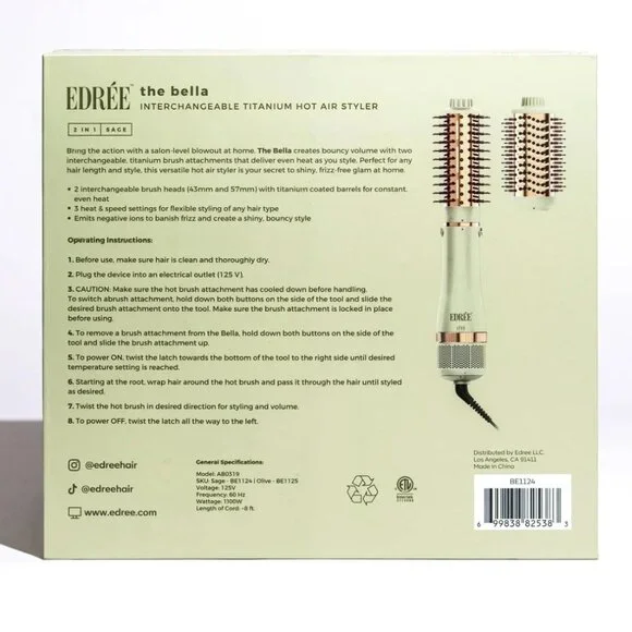 ❤️ NEW EDREE THE BELLA VOLUME BLOWDRY STYLER HAIR BRUSH 2 BRUSH TITANIUM - Picture 4 of 5